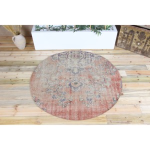 Tapis turc, tapis rond de 4,9x4,9 pieds, tapis rouge à motifs floraux - Product Image 1
