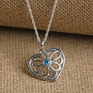 Collier CLARA en argent sterling 925 avec pendentif cœur en topaze bleue, diamant et perle, serti de clos en or rose, plaqué rhodium, style tendance - Product Image 2
