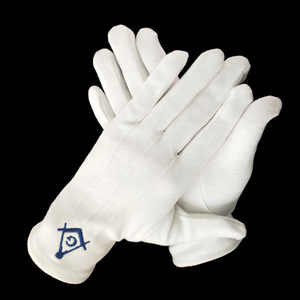 Guantes de algodón de trabajo con logotipo personalizado transpirable bordado masónico azul fino cuadrado y brújula estilo de logotipo de la máquina en tarifa barata suave - Product Image 5