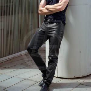 Pantalones de cuero de estilo resistente para hombres con paneles de Moto Pantalones de cuero de PU para hombres con forro interior y estiramiento - Product Image 5