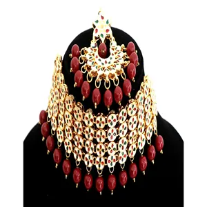 Ensemble de bijoux bohèmes plaqué or, collier Kundan avec boucles d'oreilles et Maang Tikka, zircon marron pour mariage, en cuivre - Product Image 2