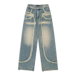 Prix raisonnable délavé personnalisé de haute qualité vintage vieux jean à bord brut, jean ample droit respirant à jambes larges pour hommes - Product Image 5