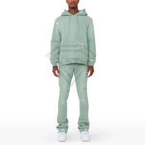 100% coton à capuche et Patchwork pantalon évasé survêtements pour hommes en gros confortable hommes en plein air mode évasé survêtements - Product Image 1