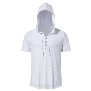 Neck <b>Men's</b> OEM Hooded T-Shirt / Custom Wholesale Blank <b>Short</b> <b>Sleeve</b> Knitted T-Shirts-Eco-Friendly Breathable Street Wear - Product Image 5