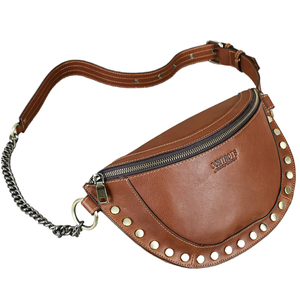 Sac banane pour femme en cuir pleine fleur véritable de haute qualité, avec bouton, sacoche de taille, bandoulière, mode, étanche et antivol - Product Image 1