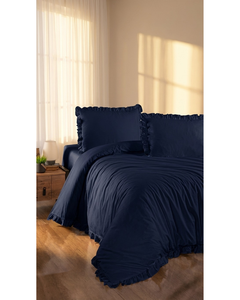 Parure de lit 4 pièces bleu marine unie en polycoton rafraîchissant, style européen-américain, 200 fils, respirante, avec housse de couette, drap-housse et taies d'oreiller - Product Image 2