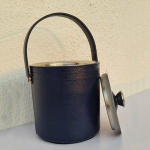 <b>Insulated</b> <b>Ice</b> <b>Bucket</b> with <b>Ice</b> Tongs, Black Genuine Leather - Product Image 2