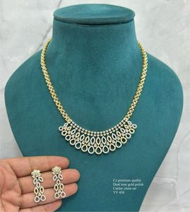 สร้อยคอเพชรโมอิสสีทองประกายสวยงามชุดต่างหูโซ่สร้อยคอทองเหลืองเครื่องประดับสำหรับงานแต่งงานแบบดั้งเดิมของผู้หญิงของขวัญหมั้น - Product Image 1