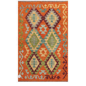 Alfombra Kilim de Maimana, Afganistán, 123 x 79 cm, Alfombra Afgana Tradicional Hecha a Mano - Product Image 1