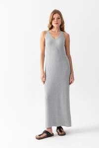 Vestido elegante de punto con cuello en V para mujer, sin mangas, transpirable, tejido de costilla, vestido de alta calidad, servicios OEM personalizables - Product Image 3