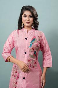 Conjunto de Corduroy de Seda Ligero para Niñas, Bordado Intenso, Reversible y Elástico para Fiestas, Bodas y Diwali - Product Image 3