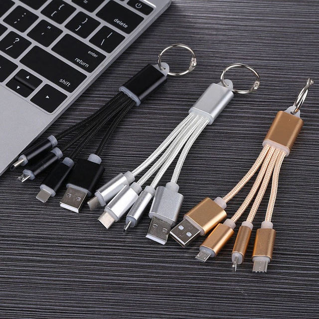 Portable Multi Charging Keychain 3 in 1 Short Charge Cord Cable Keyring for Travel Powerbank