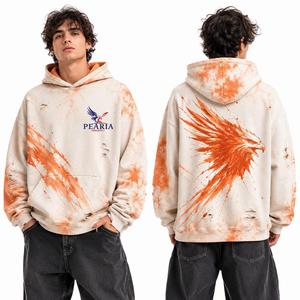 PEARIA Women's Hooded Sweatshirt <b>Orange</b> <b>Tie</b>-Dye Printed Cotton Casual Autumn Wear With Pockets Front Logo Design - Product Image 6