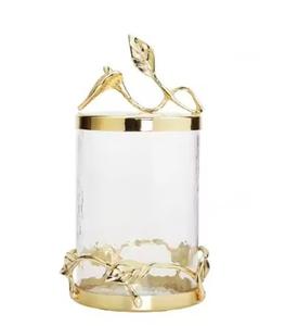 Hot Selling Modern <b>Leaf</b> Ends Luxury Metal Candle Holders Jars Home Decoration Top Trending Christmas <b>Lighting</b> Decor - Product Image 1