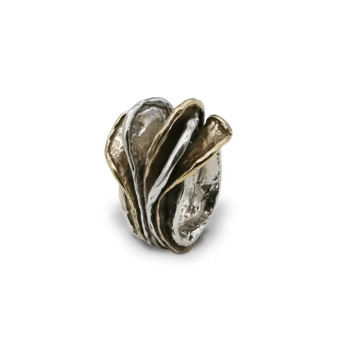 Handmade jewellry full band ring original brand 925 sterling silver and bronze enveloping and sinuous