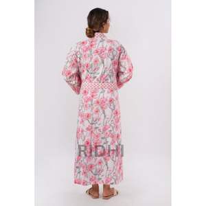 Ridhi Kimono pour femme 100% coton Peignoir Hand-Block Imprimé Rose Rose Kimonos Vêtements de nuit pour femme - Product Image 3