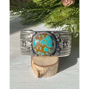 Bracelet manchette tendance Jereme Delgarito en turquoise naturelle Pilot Mountain et argent sterling - Product Image 1