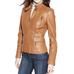 แจ็กเก็ตหนังแกะแท้สำหรับผู้หญิงเสื้อโค้ทเสื้อแจ็กเก็ตหนังนิ่มสีเขียวอ่อนใหม่ - Product Image 1