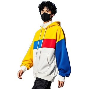 Usine en gros poids lourd 450 500 Gsm à capuche hommes Streetwear haute qualité Patchwork français éponge coton pull hommes à capuche - Product Image 4