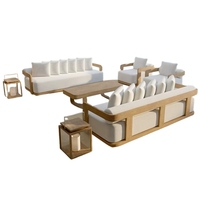 Ensemble de canapés modulaires d'extérieur modernes 14 places en teck, résistant aux intempéries, aménagement personnalisable, sièges spacieux et durables pour patio et hôtel