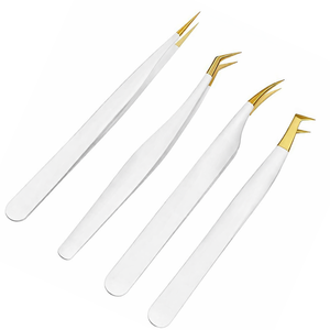 Ensemble de pinces à épiler pour sourcils de qualité supérieure, 4 pièces, pinces de précision en acier inoxydable, or blanc, pointues, courbées, kit d'outils de beauté - Product Image 1