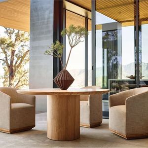 Fauteuil de salon d'extérieur moderne en teck, chaise d'appoint ronde rembourrée, mobilier de jardin confortable pour utilisation sur sol dur - Product Image 1