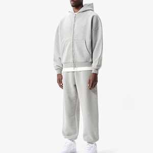 Survêtement décontracté unisexe en molleton polyester/coton personnalisé, fermeture éclair intégrale, coupe régulière, poids lourd, sweat-shirt et pantalon de jogging - Product Image 1