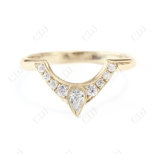 แหวนเพชรโมอิสสำหรับผู้หญิงขนาด14K ลายลูกแพร์ได้รับการรับรองในอินเดีย - Product Image 3