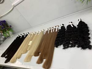 Extensiones de cabello RUSO EUROPEO Remy virgen 100% Color personalizado Doble dibujado a granel Sin trama Onda cruda Curl Rubio negro europeo - Product Image 2