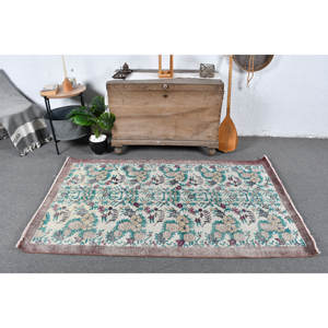 Grand Tapis Bohème en Laine Beige Vert 3.6X6.3 pieds Turc Classique Rectangle Patchwork Design pour Chambre à Coucher Tapis en Latex 4m - Product Image 1