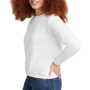 Sudadera Blanca de Cuello Redondo para Mujer, Manga Larga, 100% Algodón, Tejido de Punto, Color Sólido, Transpirable, Ropa Casual de Otoño - Product Image 3