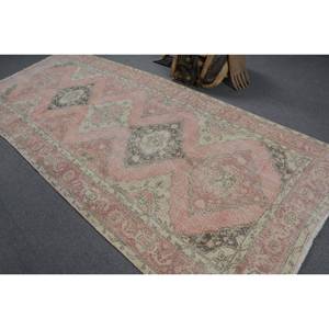 Tapis Turc Vintage Grand 4.7 X 13.1ft Rose Beige Laine Abstraite Patchwork Design pour Couloir Forme Rectangulaire Tapis de Chambre en Latex - Product Image 4