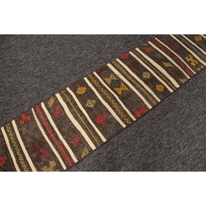 พรมตุรกี, พรมวินเทจขนาดเล็ก 1.9x9 ฟุต, พรมลายเรขาคณิตสีน้ำตาลรุ้ง - Product Image 3