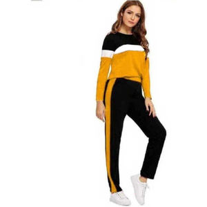 ชุดวอร์มทำงานแผงทึบทำจากปากีสถานสำหรับผู้หญิงมีฮู้ดและกางเกงคอปกตั้งมีซิป - Product Image 5