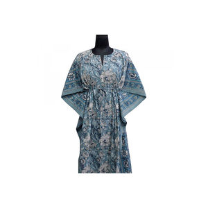 Kaftan-vestidos de talla libre de Dubái, ropa de descanso de algodón suave con estampado de bloque de mano indio, talla larga, a la venta - Product Image 1