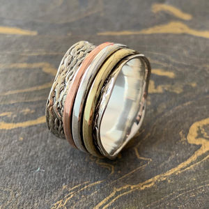 Rose Gold Gold Plated Fashionable Bohemian Christian <b>Spinner</b> <b>Ring</b> (8.7 Grams) Inlay Style Trendy Classic Number Shape Gift - Product Image 1