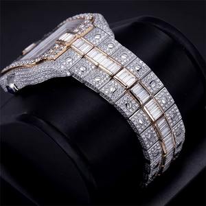 Reloj Cuadrado de Lujo con Diamantes Moissanite VVS, Corte Baguette, Totalmente Cubierto de Piedras, Certificado, Estilo Hip Hop, Cristal, Mecánico para Hombre - Product Image 2