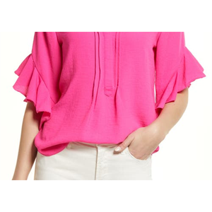Camicetta da Donna Vince Camuto Rosa Acceso con Maniche a Volant e Scollo Asimmetrico in Chiffon Stile Casual per Primavera/Estate Taglie dalla XL alla 4XL - Product Image 3
