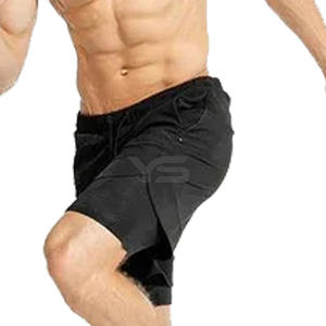 Short de plage double épaisseur pour homme, short chaud uni en polyester teint à prix de gros, taille moyenne avec cordon de serrage - Product Image 4