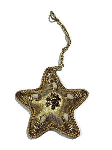 Ornement d'étoile d'argent broderie perlée décor de vacances rustique pour intérieur fait à la main utilisation extérieure décoration d'arbre de Noël de luxe - Product Image 2