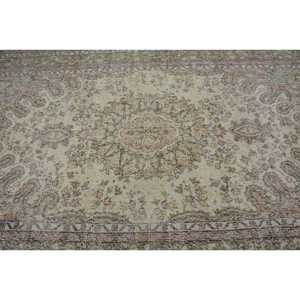 5.7x9.9 ft Vintage <b>Wool</b> Rug Turkish Large Rug Eco-Friendly Patchwork Latex Backing Green <b>Brown</b> Southwestern Rug - Product Image 5