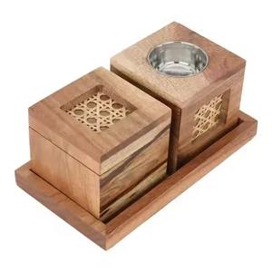 Premium Wooden & Rattan Bakhoor Burner Tray Set Jar Incense Holder Luxury Ramadan <b>Eid</b> <b>Gift</b> - Product Image 1
