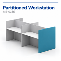Poste de travail de bureau moderne avec cloisons, panneaux d'intimité élevés, plans de travail blancs, panneau latéral vert-bleu pour bureaux commerciaux, en bois