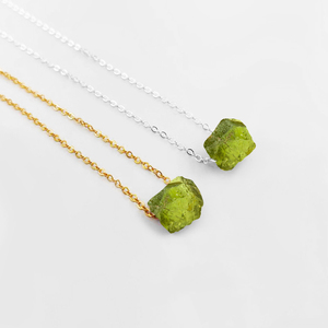 สร้อยคอ Peridot ดิบ 10-12 มม.คริสตัล Peridot ดิบ 18K ทอง Vermeil 925 เงินสเตอร์ลิง 18 + 2 นิ้วสายต่อสร้อยคอสร้อยคอ - Product Image 1