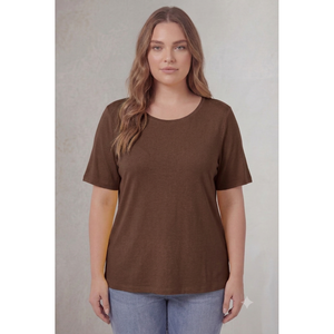 T-shirt en coton couleur café à col rond, taille plus - Product Image 1