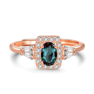 Bague de fiançailles ouverte Jeulia en argent sterling et or rose avec alexandrite taille ovale - Product Image 1