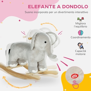 AIYAPLAY Cheval à bascule pour enfants de 2 à 4 ans en forme d'éléphant avec sons et couverture souple, gris - Product Image 4