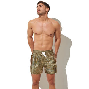 Pantalones Cortos de Playa para Hombre, Estampado Metálico Brillante, Corte Holgado, 100% Algodón, Cintura Elástica, Pantalones Deportivos Casuales, Secado Rápido, Transpirables, para Verano - Product Image 6