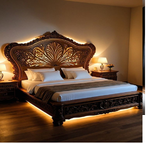 เตียงแกะสลักเรืองแสงสไตล์นกยูงขนาดใหญ่ งานฝีมืออันงดงาม ราคาขายส่ง - Product Image 1