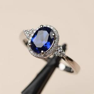 Anillo de Eternidad de Plata de Ley con Zafiro de Corte Ovalado, Joyería Romántica y Moderna para Bodas, Aniversarios, Compromisos, Regalo - Product Image 1